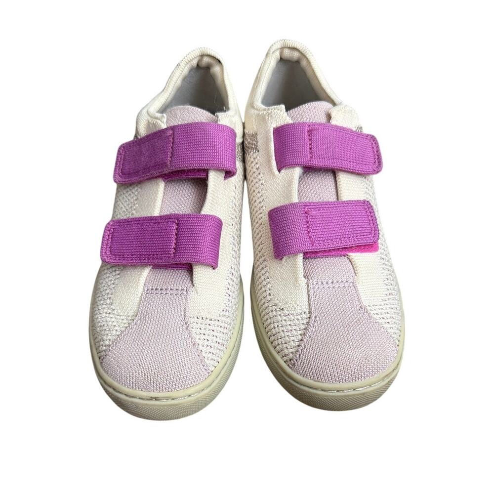 Rothys The Kids Strap Sneaker Pink Taffy Lavender Cream Hook Loop Shoes Size 2